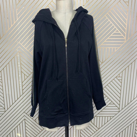 Johnny Was Calmè Metallic Stripe Zip-Up Hoodie in Black Size US XS - Picture 1 of 11